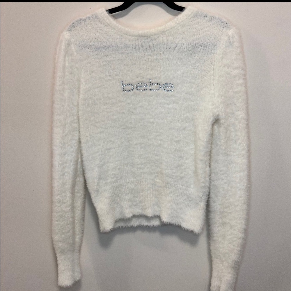 Bebe Rhinestone Fuzzy Sweater